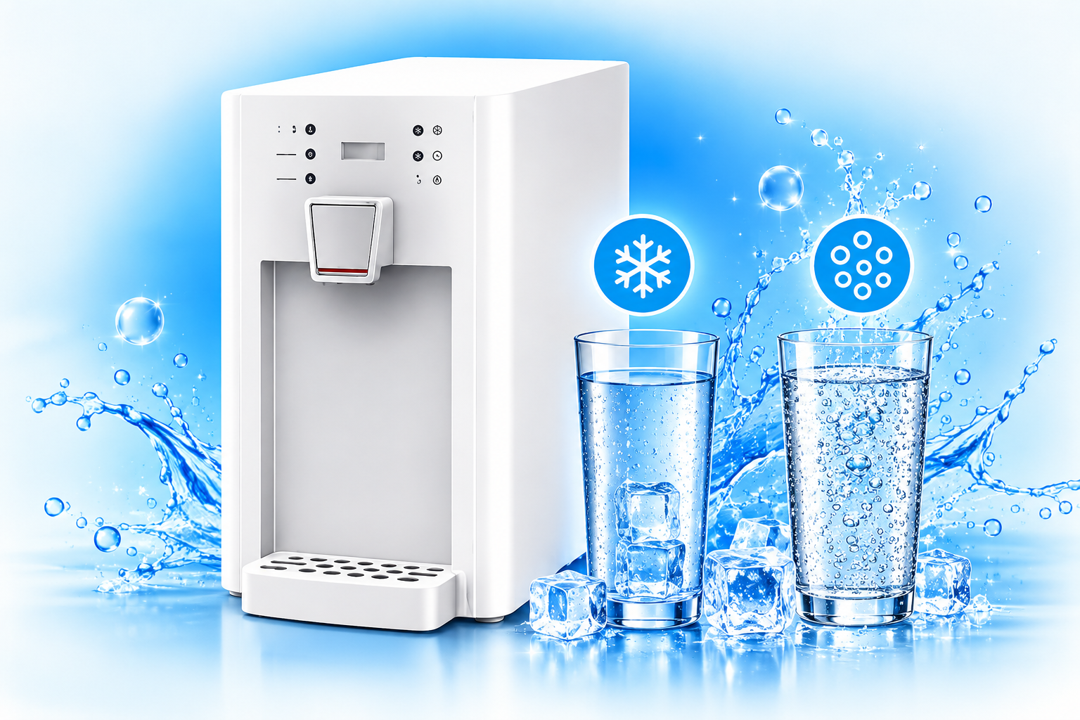 Erogatore d'acqua BWT AQA drink per la casa, con possibilità di erogare acqua naturale, fredda e frizzante.